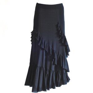 Oui Black Figure Hugging Ruffled Midi Skirt - Germany